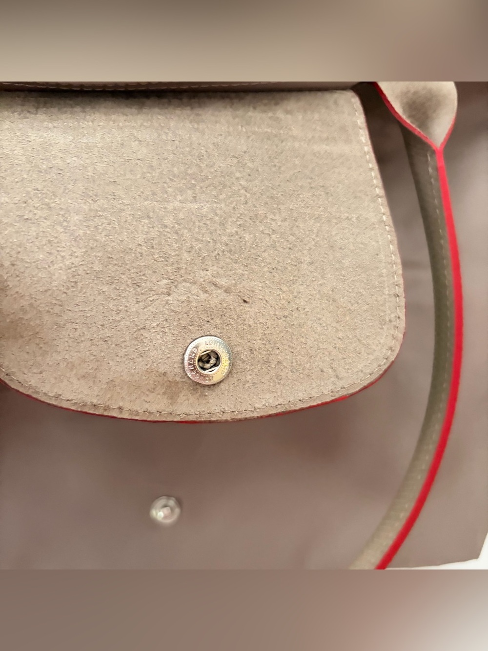 Longchamp Taupe Nylon Le Pliage Tote with Red Trim - Picture 9 of 17